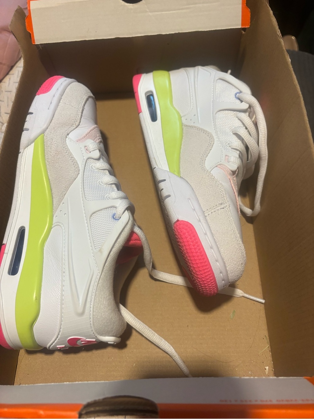 Nike White Sneakers with Neon Green & Hot Pink Accents
